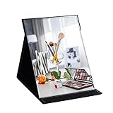 ZBEIVAN 12x9 Inches Extra Large Portable Folding Makeup Mirror, Frameless PU Leather Vanity Mirror with Stand for Desk Table Camping Travel Personal, Black