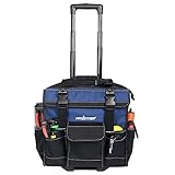 Rolling Tool Bag with Wheels 15' Tool Tote Bag, Waterproof Tool Storage Organizer, Large Rolling Tool Bag with Telescoping Handle, Multi-use Tool Bags for Men Construction Carpentry Electrician