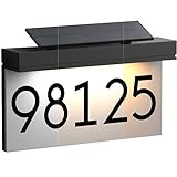 Address Plaque For Houses Solar Powered Adjustable Solar Panel 3 Lighting Colors Lighted House Numbers Address Sign, Rechargeable LED Illuminated Address Sign For Outside Waterproof