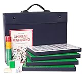 ZGME Chinese Mahjong Set,Mah Jongg Game Set, Complete Traditional Mah-Jongg with 146 Large Numbered Tiles(1.5’’,Green), Blue Carrying Case (Majiang, 麻将,Ma Jong)