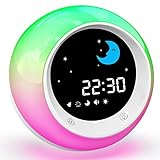 FiveHome Kids Alarm Clock, Sleep Training Clock with Sun & Moon, Sleep Sound Machine, Timer Night Light, Help with Kids Sleep Routine Medium