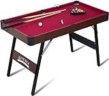 RayChee 48' Folding Pool Table, Portable Billiard Game Tables for Kids and Adults, Mini Pool Table with Locking Legs, Adjustable Feet, Balls, Cues, Triangle, Chalk, Brush for Family Game Room (Red)