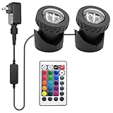 Pond Lights with Timer, Colored Fountain Lights IP68 Waterproof Pond Light, Underwater LED Dimmable Outdoor Lights for Fish Tank Pond Fountain Garden Landscape (2 Lights)