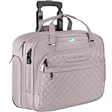 EMPSIGN Rolling Laptop Bag for Women with Wheels, Rolling Briefcase Women Fits Up to 15.6 Inch Laptop Briefcase on Wheels, Water-Repellent Overnight Rolling Computer Bag with RFID Pockets, Grey Pink