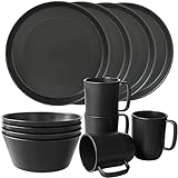 Shopwithgreen Wheat Straw Dinnerware Sets, 12 PCS Microwave Unbreakable Plates and Bowls Sets, Reusable Lightweight Tableware Dinner Dishes, Bowls, Cups, Dishes for Camping, Kitchen, RV