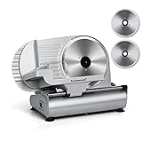 Meat Slicer, Techwood Electric Deil Food Slicer with Removable 9” Stainless Steel Blade, Deli Cheese Fruit Vegetable Bread Cutter with Adjustable Knob for Thickness, Food Carriage & Non-Slip Feet