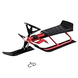 PEXMOR Snow Racer Sleds for Kids and Adult, Heavy Duty Steering Ski Sled Slider with Steel Frame, Pull Rope & Twin Brakes for Kids Age 4 & up, Great Outdoor Snow Toys (Red & Black)