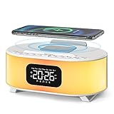 Digital Alarm Clock, Wireless Charger, Bluetooth Speaker, Snooze, Dual Alarms Sleep Timer 12 24H, Natural Sounds, Adjustable Night Light for Bedroom with 12 Colors, Ideal Gift for Heavy Sleepers