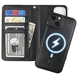 Bocasal for iPhone 13 Wallet Case Compatible with MagSafe Wireless Charging, RFID Blocking Magnetic Leather Case with Card Slots Holder Kickstand Detachable Wrist Strap 6.1 Inch (Black)