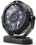 Gaiatop Portable Camping Fan with LED Lantern, 4000mAh 7-Inch Rechargeable Outdoor Tent Fan, 360° Head Rotation, 3 Speed and Quiet Battery Operated USB Desk Fan for Indoor Outdoor Travel Black