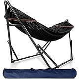 Tranquillo Adjustable Foldable Polyester Net and Carry Bag Hammock Stands, Double, Black