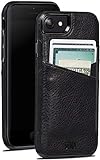 Lugano Wallet, Genuine Leather Drop Safe Protection Card Holder Case for New iPhone SE 3 (2022) / 2020 / iPhone 8 / iPhone 7, Black