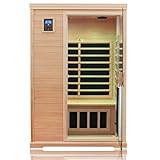SALUSHEAT Infrared Sauna for Home, 2 Person Infrared Sauna, Canadian Hemlock Indoor Sauna, 9 Low Electromagnetic Field Heaters, 2 Chromotherapy Lights, 2 Bluetooth Speakers, 1 LED Reading Lamp, 1750W
