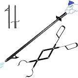 VODA Fire Poker and Fireplace Tongs Set - 31' Campfire Poker with Blow Poke Function, 24' Firewood Tongs, 2 Part Assembled Fire Pit Poker, Log Grabber for Firepit Bonfire Wood Stove Fireplace