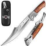Long Blade Folding Knife - Sharp Hunting Hiking Camping Tactical Survival Work Knives for Men Women - Foldable Large Knife with Rosewood Handle - Fits any Knife Sharpener - Gift for Dad Husband 4172