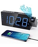 Projection Alarm Clock for Bedroom,LED Digital on Ceiling Wall with USB Phone Charging,Battery Backup,180°Projector& Dimmer,12/24H,DST,Snooze,Dual Loud Bedside Heavy Sleeper