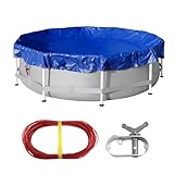 27FT Winter Pool Cover for Above Ground Pools, Solar Round Pool Cover, Small Swimming Pool Cover, Keeps Out Debris, Cold and UV Resistant,Endure Extreme Cold as Low as −22°F,Blue/Black