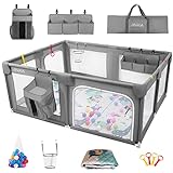 Baby Playpen Set(Grey 75”×59”), playpen for Babies and Toddlers, Portable Extra Large Baby Fence Area with Anti-Slip Base, Safety Play Center Yard Home Indoor & Outdoor with Play Mat