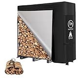NALONE 4FT Outdoor Firewood Rack with Cover&Carry Bag Heavy Duty Square Strong Stand Rack with Waterproof Cover for Fireplace Fire Pits Wood Pile Storage Holder Lumber Rack