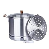 ARC 20 Quart Aluminum Tamale Steamer Pot, Crab Seafood Stock Pot w/ Steamer Rack and Tube, Great for Water Bath Canning Pot, Wooden Handle, 5 Gal