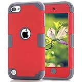 Case for iPod 7 6 5 Cases for iPod Touch 6th Generation Case for iPod 5 Cases, Dual Layered 3 in 1 Hard PC Silicone Shockproof Heavy Duty Case for Apple iPod Touch 7th 6th 5th Generation (red+Gray