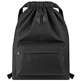 Vorspack Drawstring Backpack Water Resistant String Bag Cinch Bag Sports Gym Sack with Side Pocket for Men Women - Black
