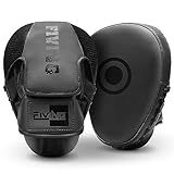 Boxing Pads for Men, Women, & Kids, Leather Focus Mitts for Martial Arts, Boxing Training, Curved Punch Mitts for Karate, Kickboxing,Muay Thai, Taekwondo Black/Black
