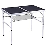 Sportneer Camping Table, 23.6' L x 15.7' W Adjustable Height Small Folding Table with Mesh Layer Portable Camp Tables with Aluminum Legs for Outdoor Camp Picnic Beach BBQ Cooking, Black (3 Height)