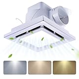 Tolery Bathroom Fan with Light Ceiling Mount Shower Ventilation Exhaust Fan with Color Change Light 3000K/4000K/6000KVent Fan and Light Combo for Home 1.0Sone 110 CFM 110V 4' Duct Square White