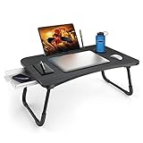 Zapuno Foldable Laptop Bed Table Multi-Function Lap Bed Tray Table with Storage Drawer and Water Bottle Holder, Serving Tray Dining Table with Slot for Eating, Working on Bed/Couch/Sofa (Arc Shape)