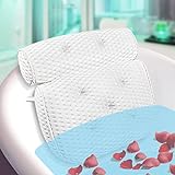 WOHPW Bath Pillow,Non-Slip Spa Bathtub Pillow with 4D Air Mesh Technology and 7 Suction Cups,Soft and Quick Dry,Better Neck and Back Support,Fits All Bathtub, Hot Tub and Home Spa