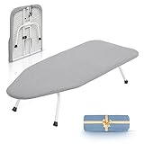 STORAGE MANIAC Tabletop Ironing Broad, All Iron Mini Folding Ironing Broad with 2 Removable Cover, Portable Small Ironing Broad with 7 mm Thick Pad for Laundry Room, Apartment, Dorms - Silver & Blue