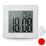 CENTOLLA Digital Shower Clock, Large LCD Display Waterproof Timer for Shower, Bathroom Clock with Alarm, Suction Cups for Home (White)