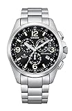 Citizen Men's Promater Land Eco-Drive Stainless Steel Chronograph Watch, Atomic Timekeeping, Power Reserve Indicator, Luminous Hands and Markers, Sapphire Crystal, Black Dial (Model: CB5921-59E)
