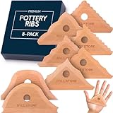 Byllstore Triangle Pottery Ribs & Trimming Tools | 2 Foot Shaper Tools | 6 Clay Texture Ribs | Solid Beech Wood | 8-Pack