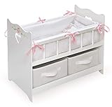 White Rose Doll Crib with Bedding, 2 Baskets, and Free Personalization Kit (fits American Girl Dolls)