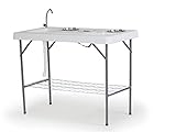 Old Cedar Outfitters Deluxe Fish Fillet Table, or Portable Folding Camping Kitchen with Cutting Board, Bowls, Knife, Odor Bar, Sink, Drain and More! 49.8' x 25.6' x 37.2', White,Camp