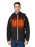 ORORO Men's Soft Shell Heated Jacket with Detachable Hood and Battery Pack (Black/Gold, L)