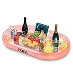POZA Inflatable Rose Gold Floating Cooler - Luxurious Drink Holder Filled with Sparkly Confetti, Party Float with 8 Holders, Serving Bar for Beach, Lake, Pool - 39x23 Inch