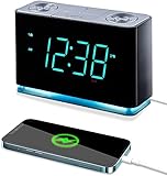 Emerson Smartset Alarm Clock Radio with Bluetooth Speaker with USB Port for iPhone/iPad/iPod/Android and Tablets, 1.4' Cyan LED Display and Night Light, ER100301