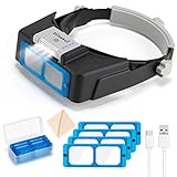 Dilzekui Headband Magnifier with LED Light, Rechargeable Head Mount Magnifier 1.5X to 3.5X, Opitcal Magnifying Glass with Lens, Jewelers Optivisor Reading Visor Headset Magnifier for Close Work