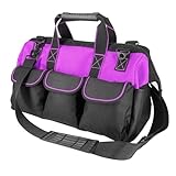 Oseeny 16-inch for women purple Tools Bag Non-slip feet adjustable shoulder strap 14 functional insert pockets,large capacity Men's heavy-duty toolbox,for electricians, carpentry,gardening (Purple)