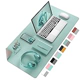 Desk Mat Large protector Pad - Multifunctional Dual-sided Office Desk Pad,Smooth Surface Soft Mouse Pad,Waterproof Desk Mat for Desktop, Pu Leather Desk Cover for Office/Home(Lake Blue, 23.6' x 13.7')