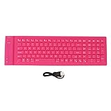 Luqeeg Foldable Silicone Keyboard, 108 Keys Waterproof Full Sealing Bluetooth Keyboard, Mute Typing Foldable Keyboard, Ultra Slim Silent Portable Wireless Keyboard for Tablets Laptops (Pink)