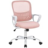 SMUG Office Computer Desk Chair, Ergonomic Mid-Back Mesh Rolling Work Swivel Task Chairs with Wheels, Comfortable Lumbar Support, Comfy Arms for Home, Bedroom, Study, Dorm, Student, Adults, Pink