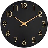 Mosewa Wall Clock, Battery Operated Silent Non-Ticking - Simple Minimalist Style Rose Gold Numbers Clock Decorative for Living Room,Kitchen,Home,Office,Bathroom(10' Black)