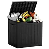 Mars Villa Deck Box, 31 Gallon Resin Indoor and Outdoor Storage Box Waterproof for Patio Furniture Cushions, Pool Supplies, Backyard Toys, Gardening Tools, Weatherproof and UV Resistant (Black)