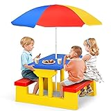 Costzon Kids Picnic Table, Indoor & Outdoor Table and Bench with Removable Umbrella, Portable Picnic Table Bench Set for Toddlers, Great for Garden, Backyard, Patio (Primary)