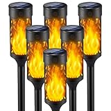 6Pcs Solar Lights Outdoor Waterproof, Solar Tiki Torches with Flickering Flame, Solar Lights for Outside Decor, Solar Powered Outdoor Lights for Yard, LED Solar Garden Lights for Pathway Garden Decor