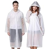 Rain Ponchos for Adults Reusable, 2 Pcs Raincoats for Women Men with Hood (A-Adults Poncho-White)